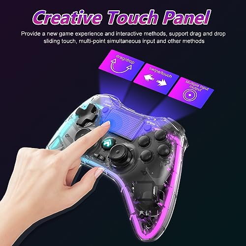 Laazii Mando para PS4, Inalámbrico Mando PS4 Controlador con Barra de Luz/Doble Vibración/6 Axis Gyro, Batería de 800mAh, Transparente Gamepad Game Mandos Games Accesorios para PS4/Slim/Pro