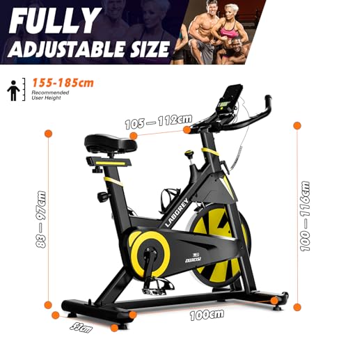 LABGREY Bicicleta Indoor Ejercicio Gym Casa Fitness Bikes Volante 15 KG, Resistencia Ajustable con Pantalla LCD y Monitor de Frecuencia Cardíaca (Amarillo)