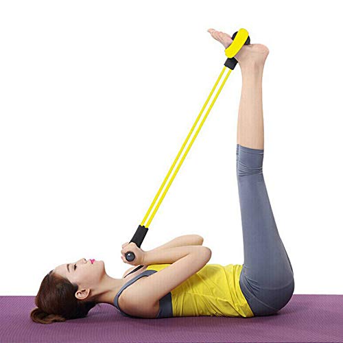 Lancoon Ejercitador abdominal elástico de 4 tubos, entrenador de fuerza para sentadillas con pedal de pie, fitness, estiramiento, adelgazamiento, equipo de yoga, 2 piezas