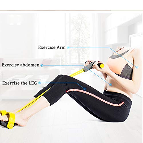 Lancoon Ejercitador abdominal elástico de 4 tubos, entrenador de fuerza para sentadillas con pedal de pie, fitness, estiramiento, adelgazamiento, equipo de yoga, 2 piezas