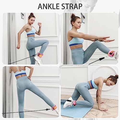 Lanjue Tobilleras Poleas Gym, Ajustable Correas Tobillos Gym Acolchada, Correa de Tobillo Gimnasio con Anillo en D para Mujeres Hombres Gimnasio Casa (Rosa)