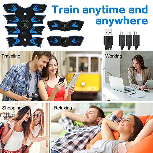 lanmusic Abdominales Electroestimulacion, Electroestimulador Muscular Abdominales para Bdomen/Brazo/Piernas/Glúteos，EMS ABS Estimulador Abdominal, 6 Modos de Entrenamiento (Azul)