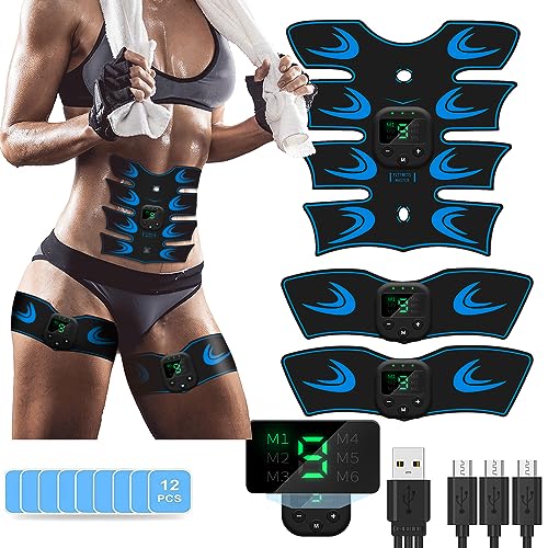 lanmusic Abdominales Electroestimulacion, Electroestimulador Muscular Abdominales para Bdomen/Brazo/Piernas/Glúteos，EMS ABS Estimulador Abdominal, 6 Modos de Entrenamiento (Azul)