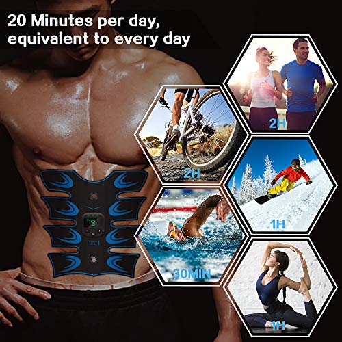 lanmusic Abdominales Electroestimulacion, Electroestimulador Muscular Abdominales para Bdomen/Brazo/Piernas/Glúteos，EMS ABS Estimulador Abdominal, 6 Modos de Entrenamiento (Azul)