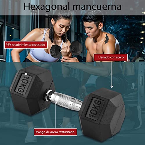 LAZY SPORTS Mancuernas hexagonales ergonómicas con empuñadura de Cromo Unidad y Revestimiento de Caucho