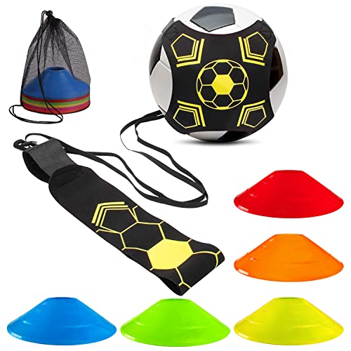 LBING Fútbol Trainer Cinturón de Entrenamiento de fútbol con 10 Conos De Entrenamiento para Pelota Fútbol,Voleibol y Rugby,Regalos de Fútbol para Niños Adultos