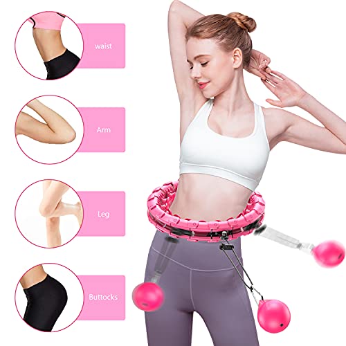 LEAFIA Smart Hula Hoop, Fitness Abdominal Perder Peso, No Se Caen, Peso Grande, con 24 Desmontable Secciones, Ajustable Masaje de Neumáticos, para Adultos, niños, Principiante (Rosa)