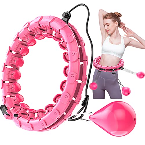 LEAFIA Smart Hula Hoop, Fitness Abdominal Perder Peso, No Se Caen, Peso Grande, con 24 Desmontable Secciones, Ajustable Masaje de Neumáticos, para Adultos, niños, Principiante (Rosa)