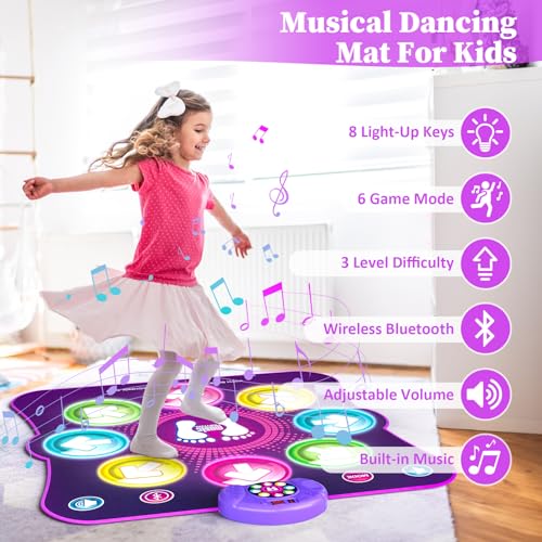 LEAPRCSTORE Alfombra de Baile Juguetes para Niñas Niños, Música Alfombrilla de Baile con 8 Flechas de Luz LED y Inalámbrico Bluetooth, 6 Modos, Navidad Cumpleaños Regalos para 3 4 5 6 7 8 9 10+ Años