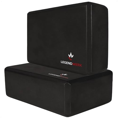 Legendwerk® 2X Bloques de Yoga robustos y Antideslizantes - Paquete Doble de Bloques de Yoga para Pilates, meditación, Fitness - Accesorios de Yoga para Principiantes y usuarios avanzados (Negro)