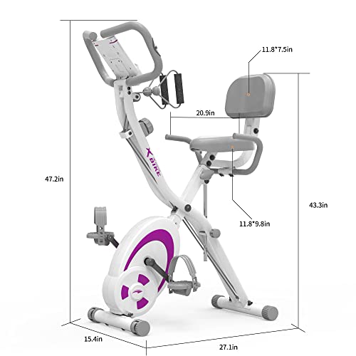 leikefitness Bicicleta estática plegable reclinada con bandas de resistencia de brazo, sensor de pulso, monitor LCD y fácil de montar, bicicleta de ciclismo interior 2280 (morado)