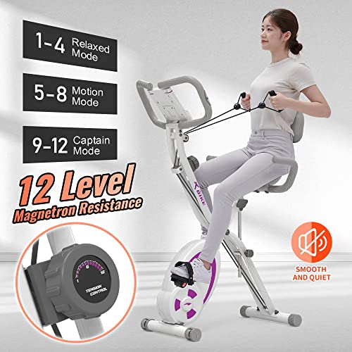 leikefitness Bicicleta estática plegable reclinada con bandas de resistencia de brazo, sensor de pulso, monitor LCD y fácil de montar, bicicleta de ciclismo interior 2280 (morado)