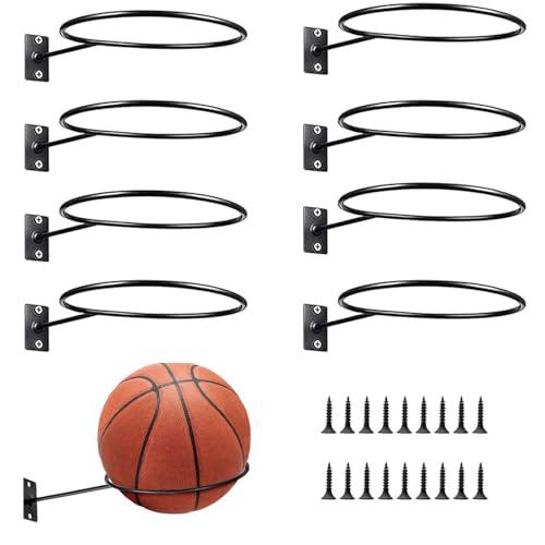 Lelang Soporte de Pared para balones, 8 Piezas de Metal Negro, Soporte de Pared para balones con 16 Tornillos, Soporte de Pared para balones de Baloncesto, fútbol, Rugby y Voleibol