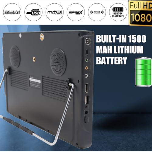 Lelukee TV Digital Portátil con batería de 1500 mAh,12 Pulgadas 1080P Mini TV DVBT/T2 Sintonizador,Batería incorporada,12v Carga Coche,Freeview TV al Aire Libre,en Coche.