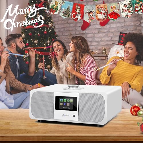 LEMEGA M3P Radio Internet Estéreo WiFi,Radio Digital Dab/Dab+ y FM,Bluetooth,Spotify,Salida de Auriculares,60 Preselecciones,Reloj con Doble Alarma,Mando a Distancia y Control por App - Roble Blanco