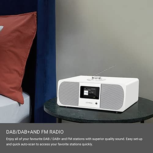 LEMEGA M3P Radio Internet Estéreo WiFi,Radio Digital Dab/Dab+ y FM,Bluetooth,Spotify,Salida de Auriculares,60 Preselecciones,Reloj con Doble Alarma,Mando a Distancia y Control por App - Roble Blanco