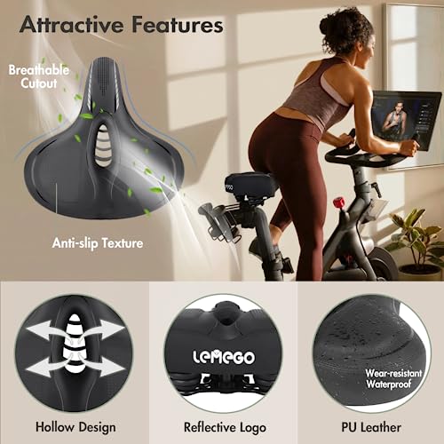 LEMEGO Sillín Bicicleta Cómodo Grande, Sillin Bicicleta MTB Hombre Mujer Antiprostatico Gel Acolchada Transpirable Reflectante Asiento para Bicicleta Montaña Electrica Estatica Spinning Bici