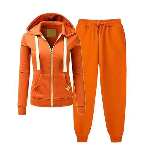 Lemoiitea Conjunto de chándal casual para mujer, manga larga, bolsillos, sudadera con capucha y pantalones deportivos, 2 piezas, a la moda, conjunto deportivo sólido, liquidación, otoño, invierno,