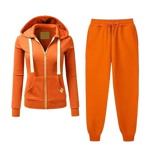 Lemoiitea Conjunto de chándal casual para mujer, manga larga, bolsillos, sudadera con capucha y pantalones deportivos, 2 piezas, a la moda, conjunto deportivo sólido, liquidación, otoño, invierno,