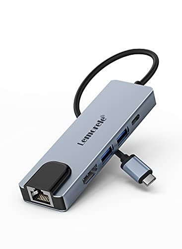 Lemorele Adaptador 5 en 1, con HDMI 4K, 2 USB C 3.0, Carga Súper Rápida de 100W, Ethernet para MacBook Air/Pro M1, iPad Pro M1, Chromecast, Switch, PS4, Windows