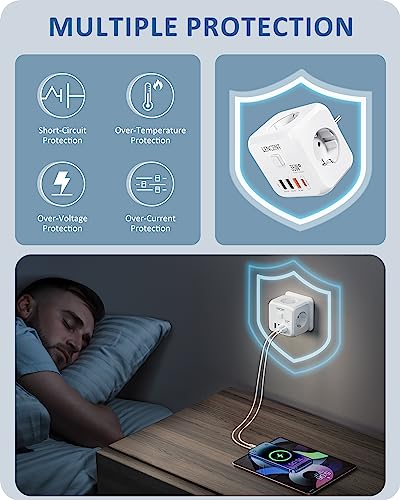 LENCENT Enchufe USB Cubo con Carga Rápida PD35W, Ladron Enchufe 4000W con 3 Tomas de CA, 3 USB y 1 PD35W, Cubo Enchufe Multiple Pared con Interruptor, Cargador USB para Familia, Cocina y Oficina