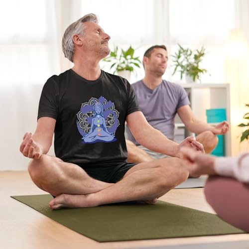 lepni.me Camisetas Hombre Yoga Meditación Asana Mandala Mente Cuerpo Alma (L Azul Multicolor)