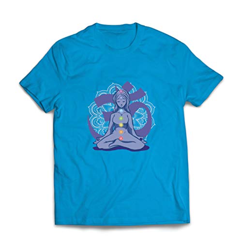 lepni.me Camisetas Hombre Yoga Meditación Asana Mandala Mente Cuerpo Alma (L Azul Multicolor)