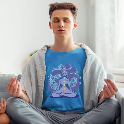 lepni.me Camisetas Hombre Yoga Meditación Asana Mandala Mente Cuerpo Alma (L Azul Multicolor)