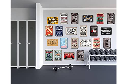 Letrero de pintura de metal para decoración de pared con texto en inglés "Gym No Pain No Gain Train Hard Retro Look 8x12" para el hogar, gimnasio, granja, jardín, garaje, citas inspiradoras