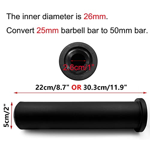 LFJ Manguito de Adaptador Olímpico de Nailon, Convierte Postes/Barras de Placa de Peso Estándar de 25 mm en Barras/Postes Olímpicos de 50 mm (303mm, 2Pcs)