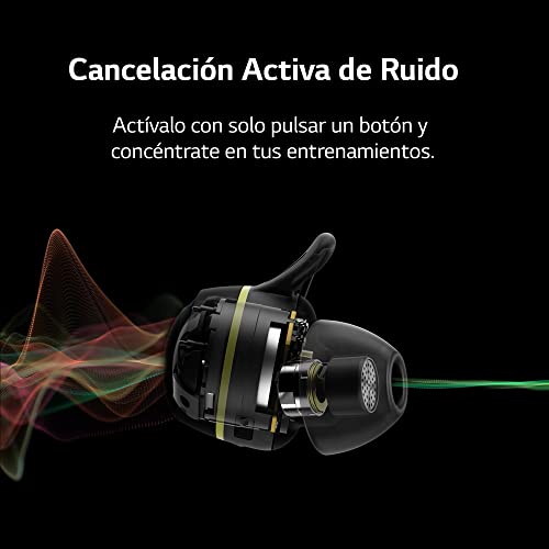 LG TONE-TF7Q - Auriculares Deportivos True Wireless con Bluetooth 5.2, Cancelación de Ruido y Autolimpieza, Resistencia al Agua, Tecnología Meridian, Triple Micrófono, Batería hasta 24h, Negro/Lima