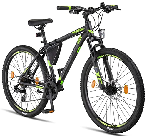 Licorne Bike Effect Premium - Bicicleta de montaña 27,5 Pulgadas - para niños, niñas, Hombres y Mujeres - Cambio de 21 velocidades - para Hombre - Negro/Lime (2 Frenos de Disco)