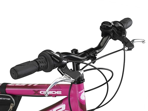 Licorne Bike Guide Bicicleta de montaña de 20 Pulgadas, Cambio de 18 velocidades, suspensión de Horquilla, Bicicleta Infantil, para niños y niñas,Bolsa para Cuadro,Rosa/Blanco