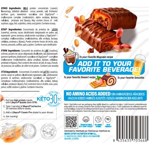 Life Pro Casein Pro 900g | Caseína de Absorción Lenta | Aporte Proteico Continuado Para Mantenimiento y Recuperación de Masa Muscular (SNIICKERS (CARAMEL CHOCO-PEANUT))