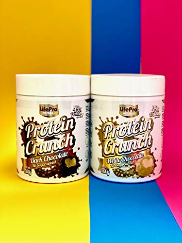 Life Pro Fit Food Protein Crunch 500g. Cereales Proteicos. Bolitas de Proteína Varios sabores. Bajo en Hidratos. Cuida tu alimentación. Hecho en España. (DARK CHOCOLATE & WHITE CHOCOLATE)