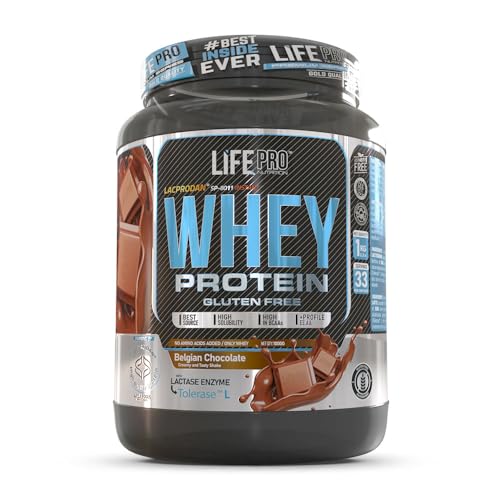 Life Pro Whey 1Kg | Alimento Deportivo, 78% Proteína de Concentrado de Suero, Protege Tejidos, Anticatabolismo, Crecimiento Muscular y Facilita Períodos de Recuperación | Sin Gluten (Chocolate Belga)