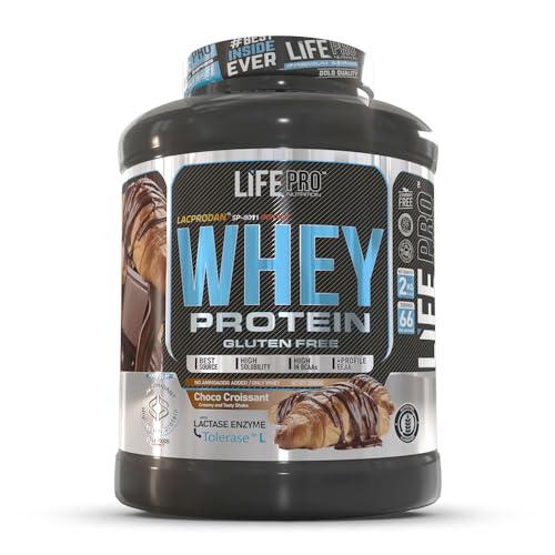 Life Pro Whey 2Kg | Alimento Deportivo, 78% Proteína de Concentrado de Suero, Protege Tejidos, Anticatabolismo, Crecimiento Muscular y Facilita Recuperación | Sin Gluten (Chocolate Croissant)