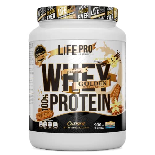 Life Pro Whey Gourmet Edition 900g | Concentrado de suero de leche con sabores espectaculares | Combate el catabolismo y ayuda al mantenimiento de la masa muscular (Natillas & Speculoos)