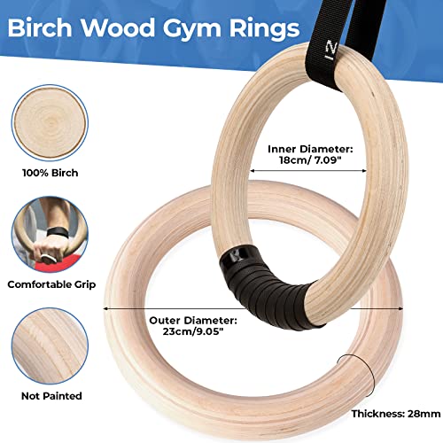 LIFERUN Anillos de Gimnasia de Madera,Anillo de Fitness -28 mm/32 mm,Anillos de Gimnasio Olímpica, con Correa de Mano Antideslizante, Correa de Nylon Ajustable y Rotulador,Anillos de Entrenamiento