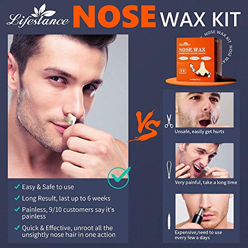 Lifestance Kit de Cera Nasal para Hombres -Kit Depilación Nariz con 80g Cera de Nariz-Kits de Depilación con Cera-Nose Waxing kit-Segura, Rápida, Indolora Nose Hair Removal Wax Kit(15-20 veces de uso)