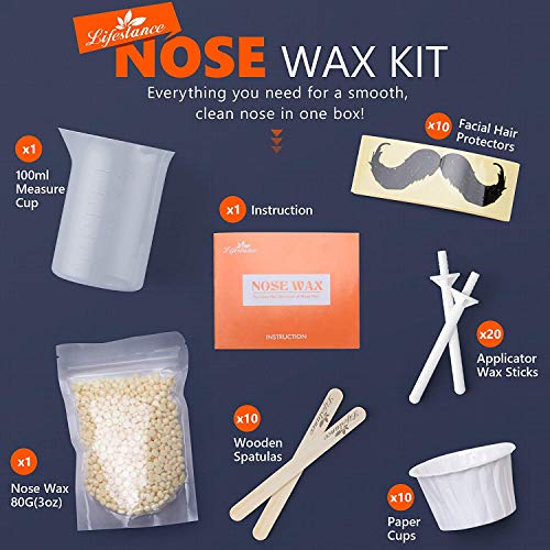 Lifestance Kit de Cera Nasal para Hombres -Kit Depilación Nariz con 80g Cera de Nariz-Kits de Depilación con Cera-Nose Waxing kit-Segura, Rápida, Indolora Nose Hair Removal Wax Kit(15-20 veces de uso)