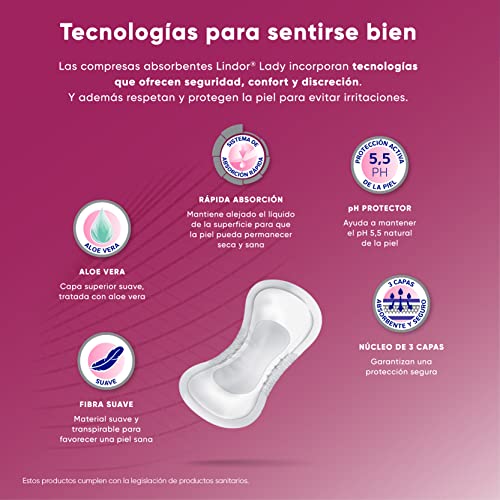 Lindor Lady: Compresas para Mujeres con Pérdidas de Orina, Extra, Protectores y Absorbentes para Incontinencia, 14 unidades