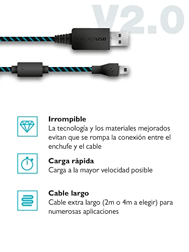 Lioncast® Cable de Carga para Mando PS4 (4m, USB 2.0) - Cable USB Duradero y Rápido para PlayStation 4 - Cargador Oficial para Mandos PS4 - Longitud Óptima para Jugar Mientras Cargas