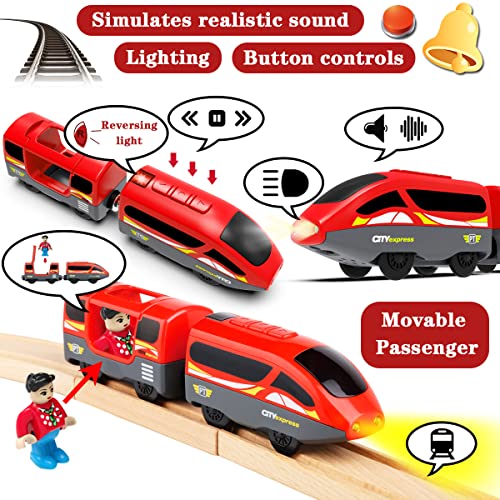 LiRiQi Tren de Locomotora de acción con batería (conexión magnética), Tren eléctrico de Juguete para niños pequeños, Juego de Tren eléctrico de Alta Velocidad Compatible con Thomas, Brio, Rojo