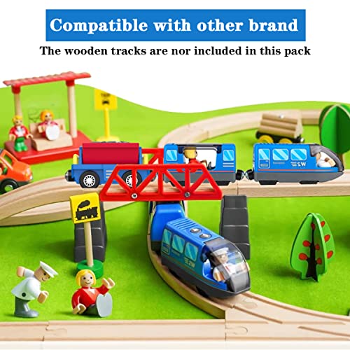 LiRiQi Tren eléctrico de Juguete, Tren de Locomotora de acción con Pilas, Coche de Juguetes Educativo para niños pequeños, Potente Juego de Tren de Motor Compatible con Thomas, Brio, Chuggington, Azul