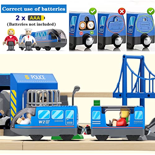 LiRiQi Tren eléctrico de Juguete, Tren de Locomotora de acción con Pilas, Coche de Juguetes Educativo para niños pequeños, Potente Juego de Tren de Motor Compatible con Thomas, Brio, Chuggington, Azul