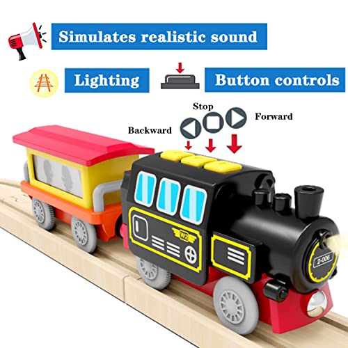 LiRiQi Tren eléctrico de Juguete, Tren Locomotora de acción con Pilas, Juguete de riel de Locomotora de ferrocarril magnético, Tren de Motor Compatible con vías de Madera, Juguete para Niños Niñas