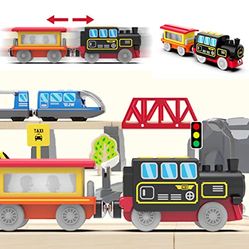 LiRiQi Tren eléctrico de Juguete, Tren Locomotora de acción con Pilas, Juguete de riel de Locomotora de ferrocarril magnético, Tren de Motor Compatible con vías de Madera, Juguete para Niños Niñas