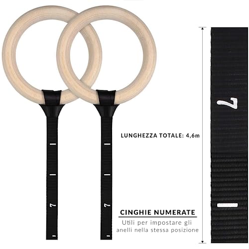 LISTHEN Anillos de Madera para Gimnasia y Calistenia, Anillos de Crossfit para Entrenamiento en Suspensión, Dips Pull Ups, Entrenamiento con Peso Corporal, 32 mm de Grosor, Correas Ajustables