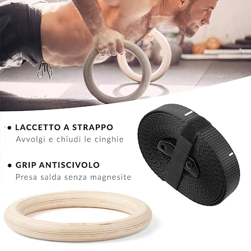 LISTHEN Anillos de Madera para Gimnasia y Calistenia, Anillos de Crossfit para Entrenamiento en Suspensión, Dips Pull Ups, Entrenamiento con Peso Corporal, 32 mm de Grosor, Correas Ajustables